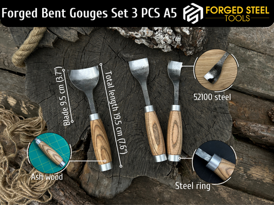 Forged Bent Gouges Set 3 PCS. Bent chisel.
