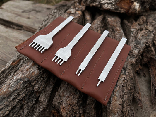 Set of forged irons for sewing leather and lacing (4pcs). Chisels for sewing leather.